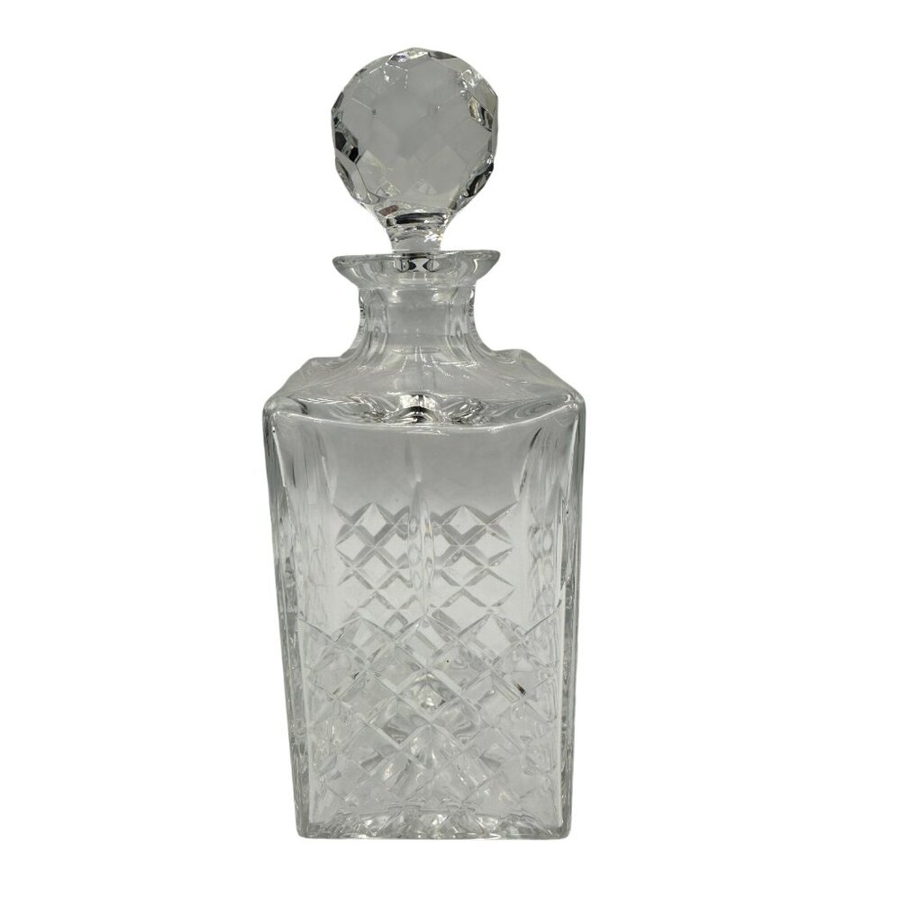 Signed Atlantis Cut Crystal Decanter Miguel With Faceted Stopper Vintage Barware